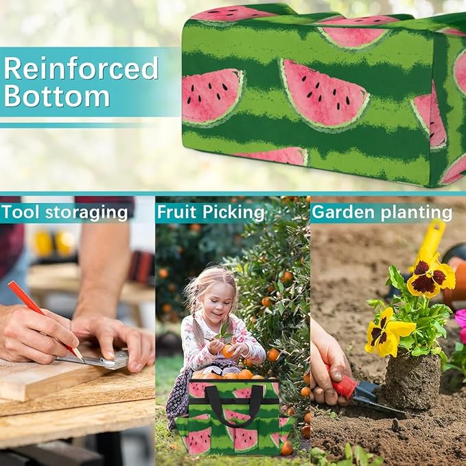 Garden Tool Bag Organizer Garden Tote Bag with Pockets Cute Watermelon Watercolor Tool Storage Organizer Gardening Tool Kit Holder 13" x 6.8" x 2.8"
