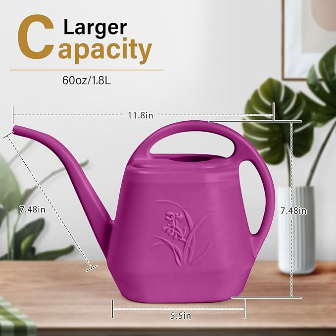 Plastic Watering Can - for Indoor and Outdoor Plant - 1/2 Gallon - Rose Red