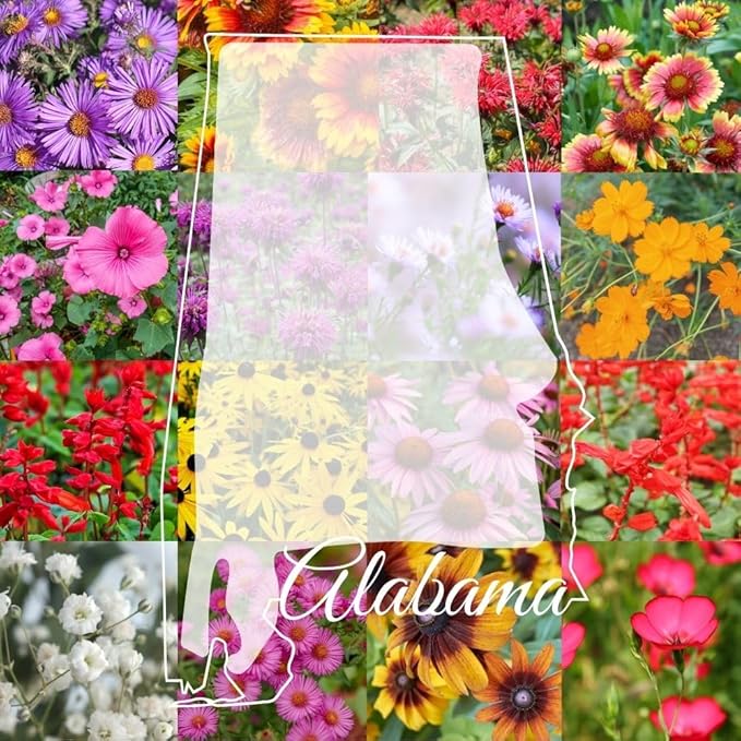 Alabama Bulk Perennial Wildflower Seed Mix 1lb Covers 2,000sq-ft - Attract Pollinators, Multi-Color Blooms - Southeast US Species Plant in Spring/Fall, Earth-Friendly Packaging (1/2 Pound)