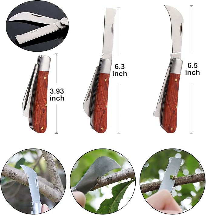 Garden Grafting Knife, Curved & Straight Garden Knife Blade, Tree Grafting Kits Including Grafting Tapes Plant Labels for Plant Branch Vine Fruit Tree Cutting
