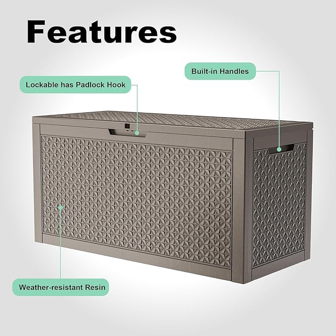 121 Gallon Resin Deck Box, Lockable Outdoor Storage Box for Patio Cushions Storage Furniture,Garden Tools, Pool Supplies, Weatherproof and UV Resistant (Grey)