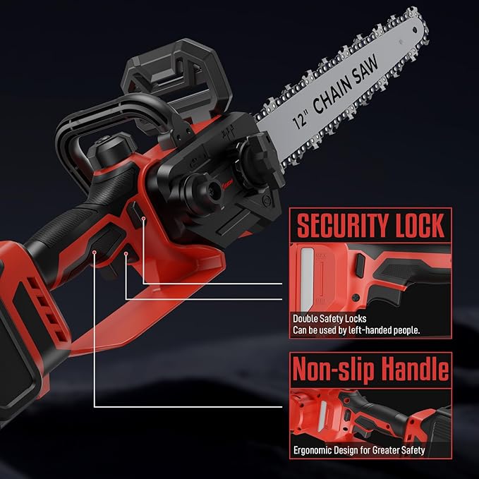 Mini Chainsaw for Milwaukee M18 Battery, 12 Inch Electric Chainsaw Cordless with Security Lock, Hand Held Chain Saw for Wood Cutting, Tree Saw Trimming and Branch Pruning (Battery Not Included)