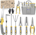 Yesker Gardening Tools 10-Piece Heavy Duty Garden Tool Set Gardening Supplies Gifts for Women Men Gardening Hand Tool Kit w Non-Slip Ergonomic Handle, Garden Bag, Durable Gloves, Pruning Shears, Gray