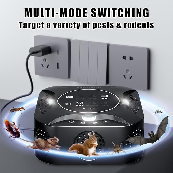 LED Display-2 Packs Ultrasonic pest Repeller Indoor,Multi-Mode Variable Frequency,with LED Strobe Light,Squirrel Repellent for House,Prevent Adaptation.Suitable for Houses,attics,garages,etc.