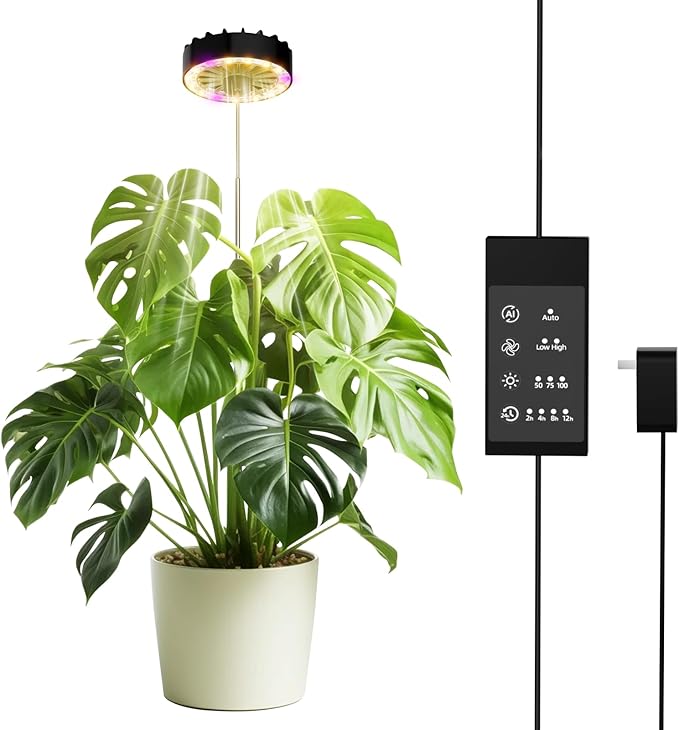 Grow Lights for Indoor Plants,Clip on Full Spectrum Led Plant Grow Light with Integrated Circulating Fan, Timer and Dimmable (Black Ajustable, 1 Pack)