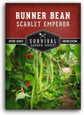 Scarlet Emperor Bean Seeds for Planting - Red Flowering Pole Beans & Ornamental Climbing Vine - Heirloom Non-GMO Pollinator-Friendly Variety for Vegetable Gardens - Survival Garden Seeds (1 Pack)