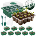 10 Pack Seed Starter Kit, 120 Cells Thickened Seed Trays with Humidity Dome, Base & Gardening Tools, Mini Greenhouse Germination Kit for Indoor Outdoor Vegetable Flower Growing