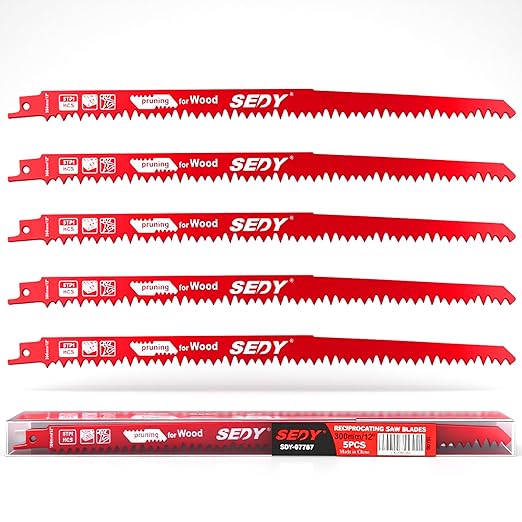 12-Inch Wood Pruning Reciprocating Saw Blades, 5TPI Saw Blades for Tree Trimming, Wood Cutting (5 Pack/5TPI)