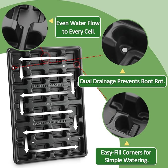 5 Pack 24 Cell Nursery Pots Trays with 3 inch Square Nursery Pots 120pcs (Black), Plastic Seed Starter Tray with Drain Holes for Carrying and Holding Plant Pot(17"x11"x1.6")