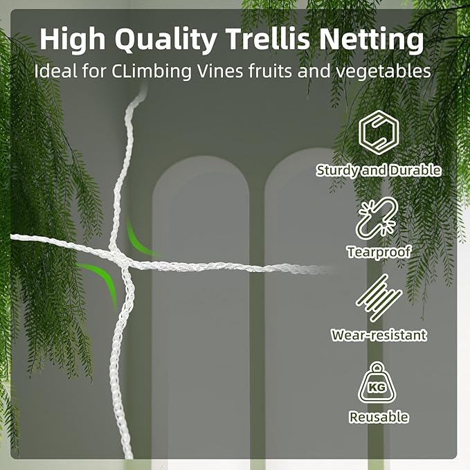 Trellis Netting, PDGROW Garden Plant Trellis Netting, 6 x 30 ft Heavy Duty Garden Trellis Netting, Outdoor Grow Net for Vines, Fruits, Vegetables, Grapes, Beans,Peas, 1 Pack