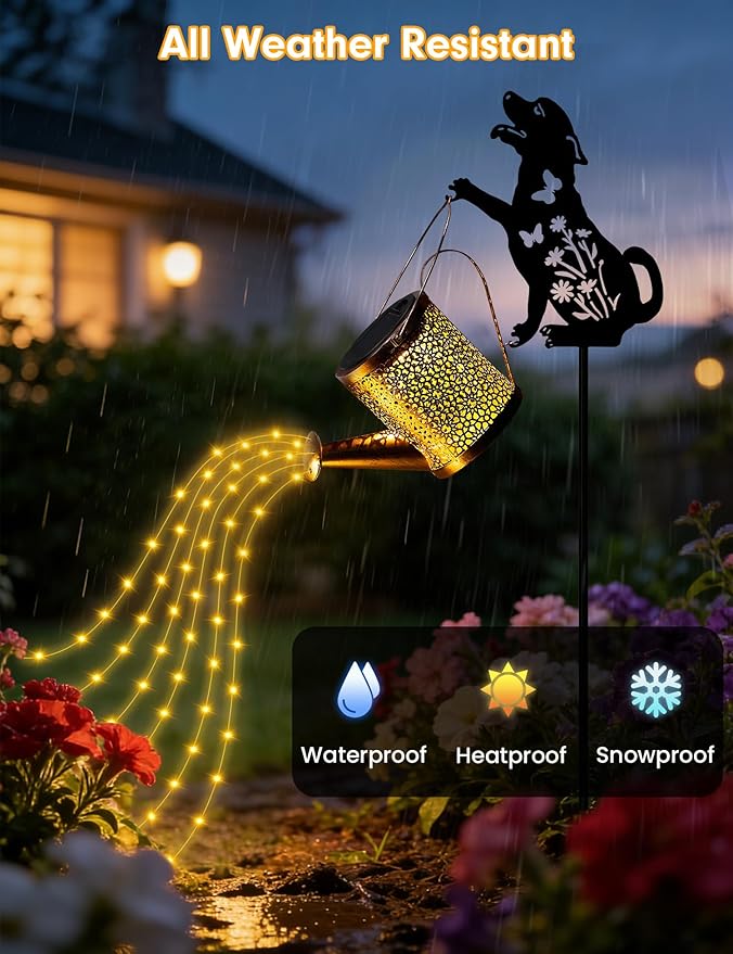 Solar Watering Can Lights with Cascading Light, Solar Lights Outdoor Garden Decor, IP65 Waterproof Hanging Lantern, Hanging Gardening Decor for Outside Patio Porch Yard (Dog)