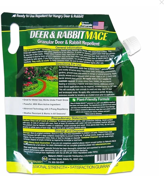 Nature's MACE Deer and Rabbit Mace, Deer Repellent for Plants, Repel Deer from Your Garden, Flowers, Yard, Protect Plants Fast, Deer Deterrent, Create a Deer Free Barrier, Pet & Plant Safe, 2.5 lb