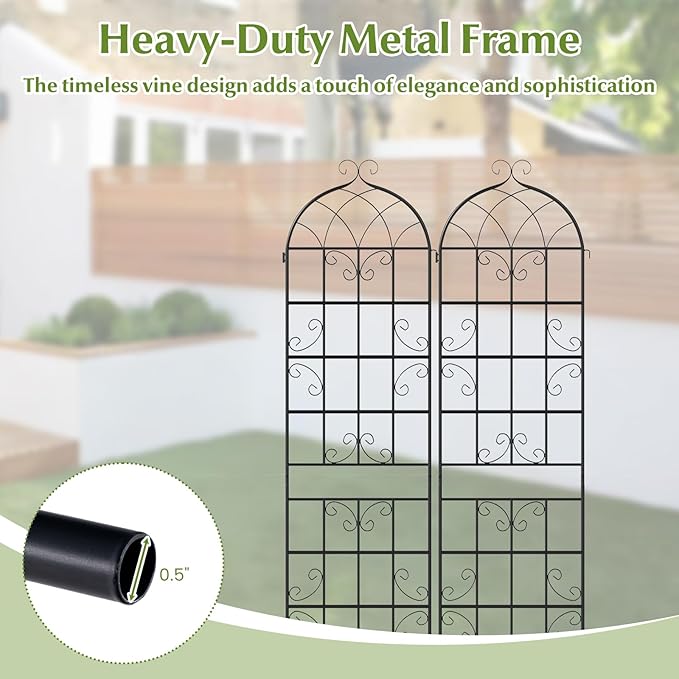 Giantex 2 Packs 86"x20" Metal Garden Trellis for Outdoor Climbing Plants, Heavy-Duty Plant Support for Vine Rose Vegetable Flower, Rustproof Black Metal Coating Patio Trellis Arch Decorative Fence