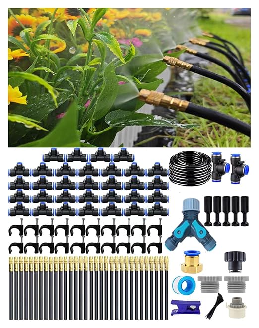 Drip Irrigation System - 360° Adjustable Micro Spray Sprinkler Kit for Garden, Easy Installation No Tools, Fine Mist Watering for Garden Potted Plants, Greenhouse (165 FT)