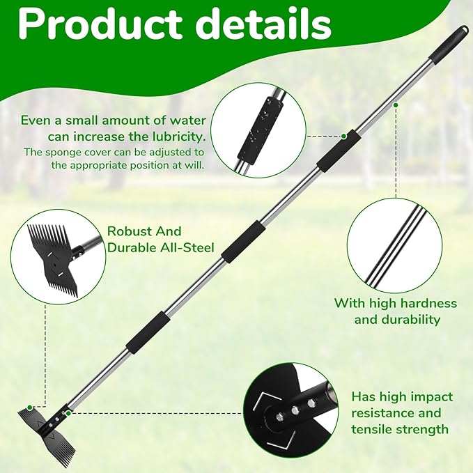 Garden Weed Tool,Portable Gardening Weeder Tool,63" Weeding Tools Gardening Long Handle,Easy Weeding Without Bending or Squatting Down,Suitable for Farm Planting,Gardening(Black 24 Claws)
