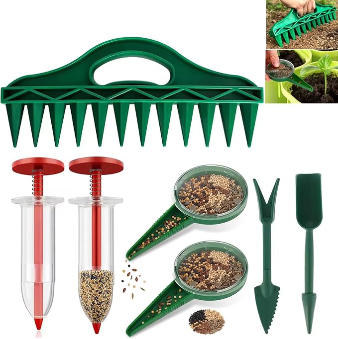 12-Hole Digger Seed Spreader,7 Piece Sowing Seeds Dispenser Set,Mini Seed Dispenser for Small Seeds, Handheld Seed Planter Tool Seed Dibber Multifunctional Spacer Gardening Tools