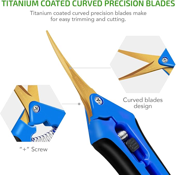 iPower GLPRNR6BLTIX2 2-Pack 6.5” Gardening Hand Pruner Shears with Titanium Coated Curved Precision Blades for Trimming House Plants, Blue