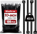 Zip Ties 10 inch (100 Pack), Black Cable Ties, 45lb Tensile Strength, Wire Ties, Glufirm