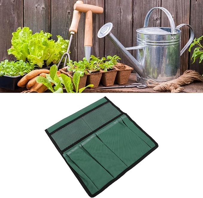 Gavigain Garden Tool Storage Bag 600D Oxford Cloth Foldable Portable Gardening Tote with Multiple Pockets for Outdoor Garden (Blackish Green)