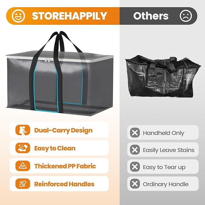 Heavy-Duty & Extra Capacity Moving Bags with Backpack Straps, Storage Totes with Double Zipper & Strong Handles, Packing Bags Alternative to Moving Boxes, Moving Supplies (8 Pack, Black)