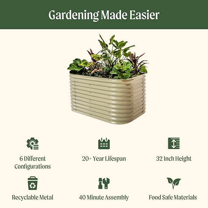 32" Extra Tall Raised Garden Bed Kits, 3.5 x 5 x 2.7ft Raised Planter Box Outdoor, 2 x 6.5 x 2.7ft Deep Root 6 in 1 Modular Metal Raised Beds for Gardening Vegetables Flowers Fruits - Sky Blue