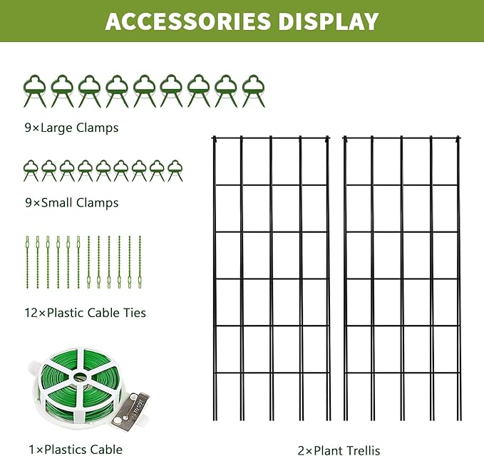Cucumber Trellis 2 Pack, Foldable A-Frame Garden Trellis for Raised Bed Garden Grow Support with Plant Support Clips, Twist Ties, Plastic Ties, for Cucumber,Tomato, Climbing Plants and Flowers