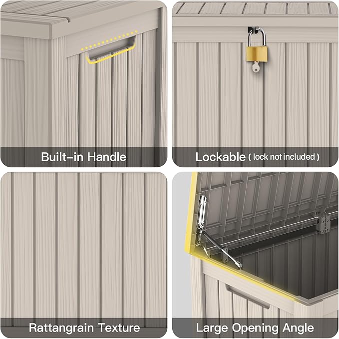 Mars Villa 150 Gallon Outdoor Storage Box, Resin Deck Box Waterproof for Patio Furniture Cushions, Pool Supplies, Gardening Tools, Weatherproof and UV Resistant, Greige
