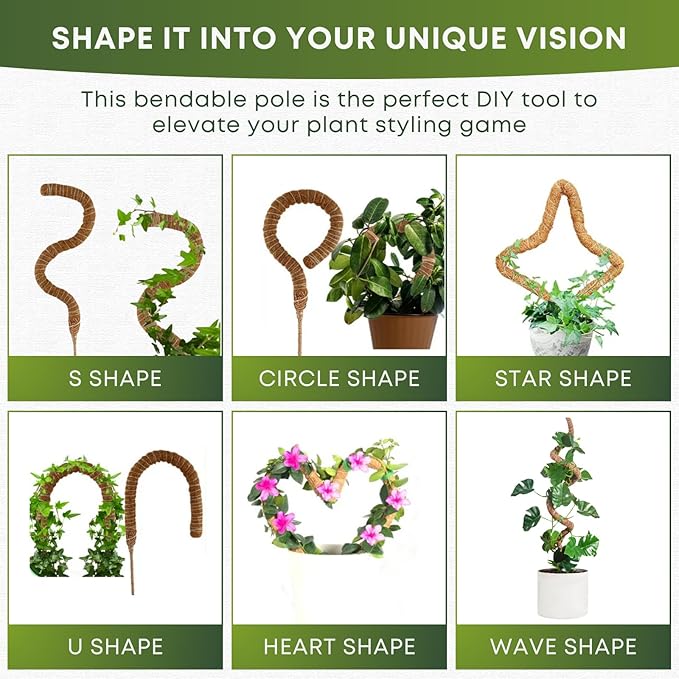 Moss Pole Monstera Plant Support | 60 Inch Plant Stakes for Indoor Plants | Coconut Palm Fiber Moss Poles for Climbing Plants | Handmade Plant Sticks Support Tall Monstera, Pothos & More