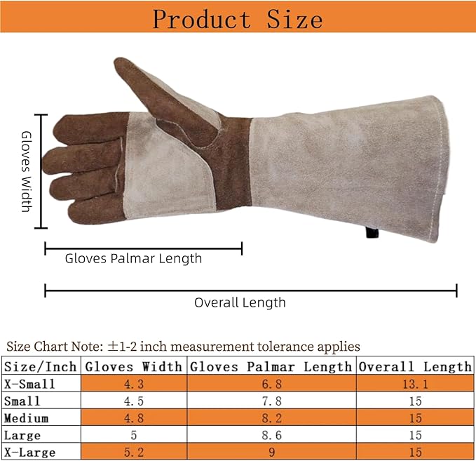 Leather Welding Gloves for Men, Long Sleeve Fireproof and Heat Resistant Mitts for Firefighting, Fireplace, Oven, Baking, BBQ, Stove, Pot Holder, Yark Work Thorn Proof (Coffee Large)