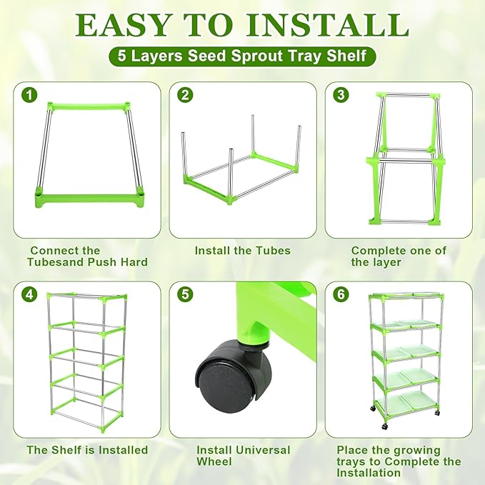 Menkxi 5 Layers Seed Sprout Tray Shelf Microgreens Growing Kit 10 Pcs Healthy Wheatgrass Seeds Grower with Drain Holes and 60 Sheets Germinating Paper for Garden Home Office