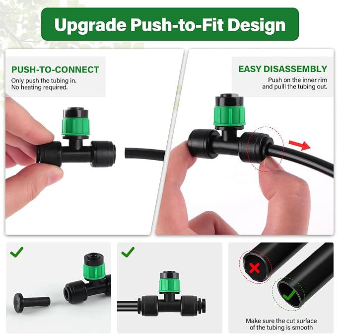 Kalolary 30Pcs Push-to-Fit Drip Irrigation Emitters for 1/4" Tubing, Adjustable 360 Degree Vortex Drip Emitters Irrigation Dripper Sprinklers with 6PCS End Plugs for Garden Irrigation System(Green)