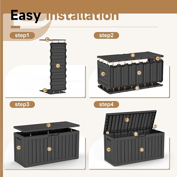 DRATO 85 Gallon Outdoor Deck Box, Weather-Resistant Resin Patio Storage Box with Hydraulic Rod, Large Capacity Storage Bin for Garden Tools, Pool Towels, Outdoor Cushions & Toys (Black)