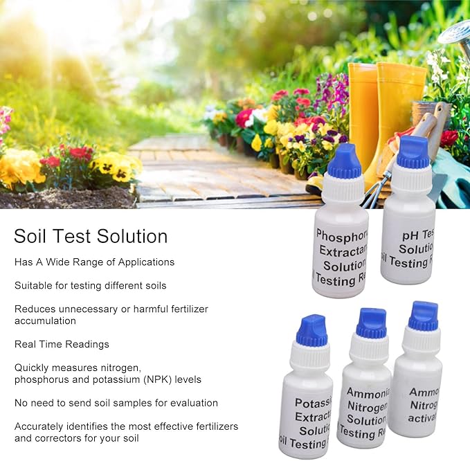 Soil Test Liquid Solution, PH Nitrogen Phosphorus Potassium Measuring Soil Test Kit, Accurate Nutrient and pH Analysis with Recommendations Tailored to Your Soil Plant Needs,Grow The Best Lawn Garden