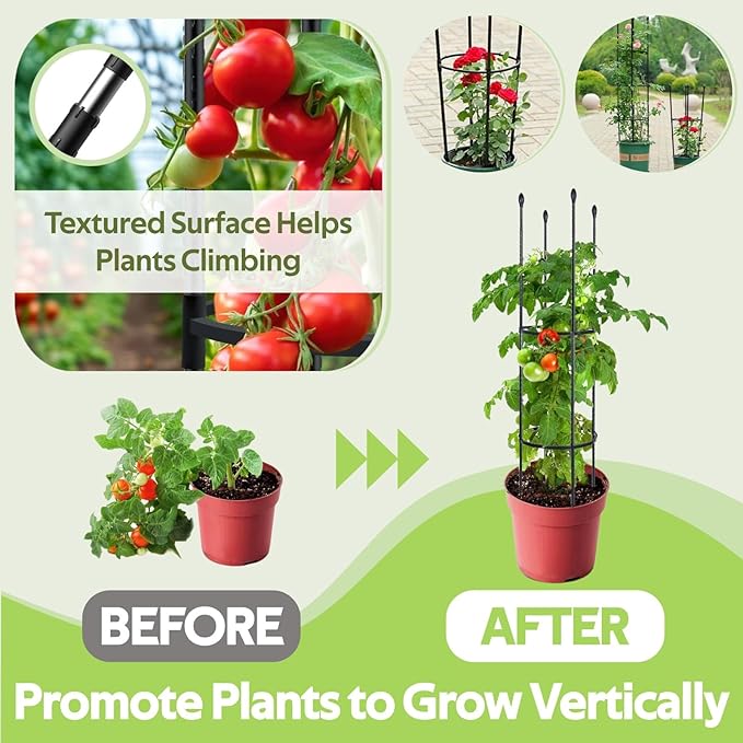 2 Pack Tomato Cages for Garden - Heavy Duty Tomato Trellis for Climbing Plants Outdoor & Indoor - 63 Inch Adjustable Tall Plant Cage & Support Garden Stakes for Pots Vegetables Flowers Fruits Vines
