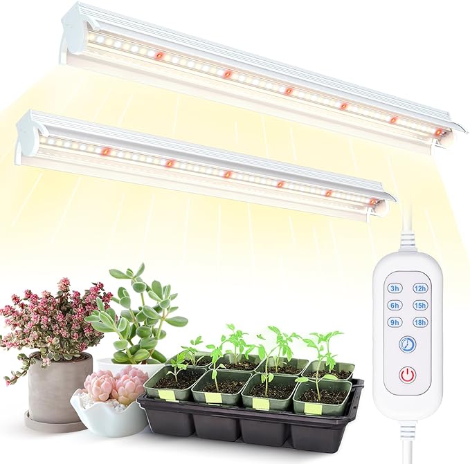 T5 Grow Lights for Indoor Plants with Timer, 16 Inch LED Light Bar 10W×2, Full Spectrum Plant Light for Indoor Growing, for Shelf/Rack