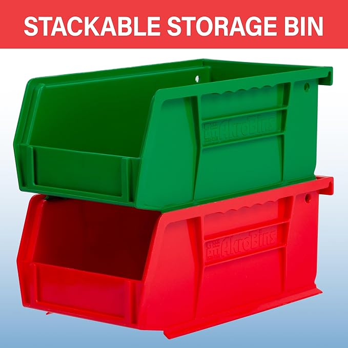Akro-Mils 30220 AkroBins Plastic Storage Bins, Space-Saving Stackable Bins for Garage, Pantry, Craft Organization, 7" x 4" x 3", Black, 24-Pack