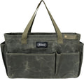 Portable Garden Camping Tool Storage Bag,Waxed Canvas Firewood Carrier Tote bag,Collapsible Sturdy Garden Basket Great for Women, Gardener, Electrician, Repairer(Army Green)