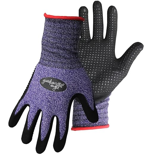 BOSS Unisex Guardian Angel Dotted Nitrile Palm Work Gloves, Superior Grip, Abrasion Resistant, 1-Pack, X-Small (8444XS), Purple/Red/Black