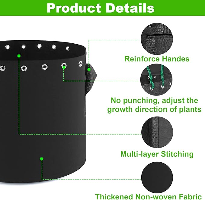 7 Gallon Fabric Pots with Holes 5-Packs,Thichkened Non-Woven Aeration Grow Bags with Handles - Reinforced Weight Capacity