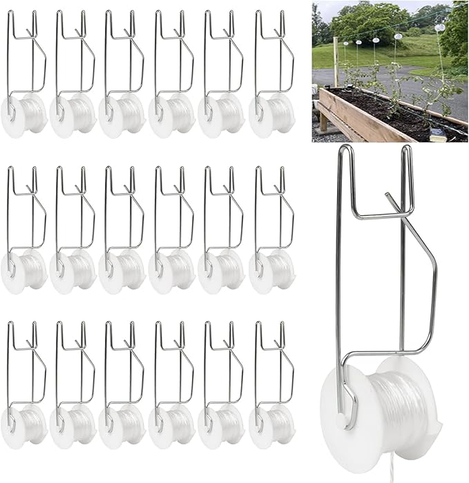 Tomato Support Hooks with String,10 Pack Tomato Trellis Roller Hooks with 49.2FT String for Plant,Greenhouse Tomato Flower Vine Twine Crop Trellis Kit Plant Roller Hook