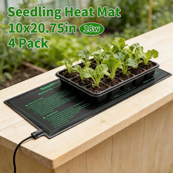 Seedling Heat Mat 4 Pack Dual Certified by MET and UL Plant Heating Mat Pad with Power Failure Protection Thermostatic Waterproof Suitable for Seedlings