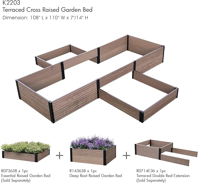 Everbloom Deep-Root Raised Garden Bed, 36"x38"x14",Composite Wood Plastic Planter Box Outdoor, Easy Assembly Brown Rectangle Planter for Vegetables Flowers Herbs,Backyard/Patio/Garden