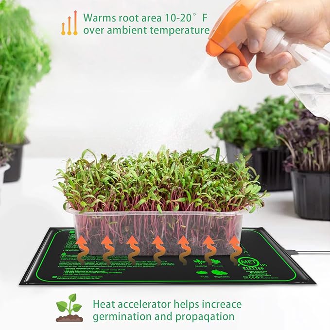 Seedling Heat Mat 11.5"x 22.5",25W Waterproof Warm Hydroponic Heating Pad for Greenhouse Seed Starting, Germination, Indoor Gardening,2024 Upgraded