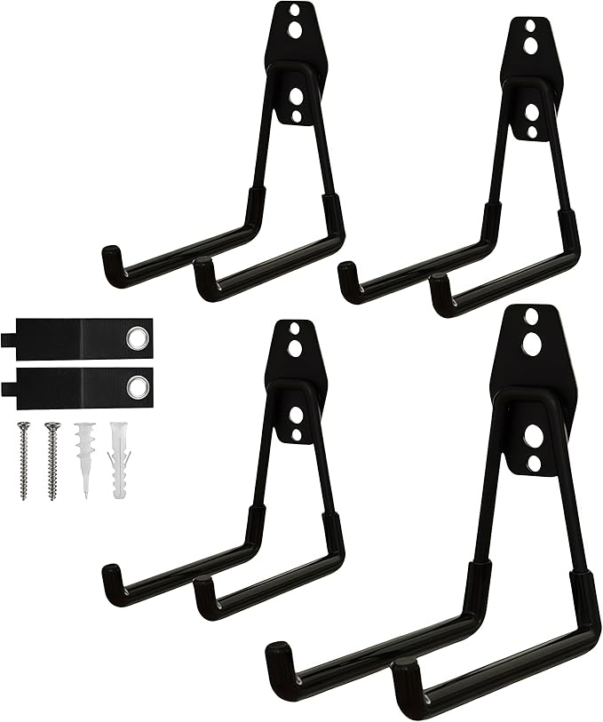 Garage Hooks Heavy Duty with Anti-Slip Coating, Steel Utility Ladder Hooks for Hanging Garden Tools, Hoses, Ropes, Bikes and More (4, 5.3in)
