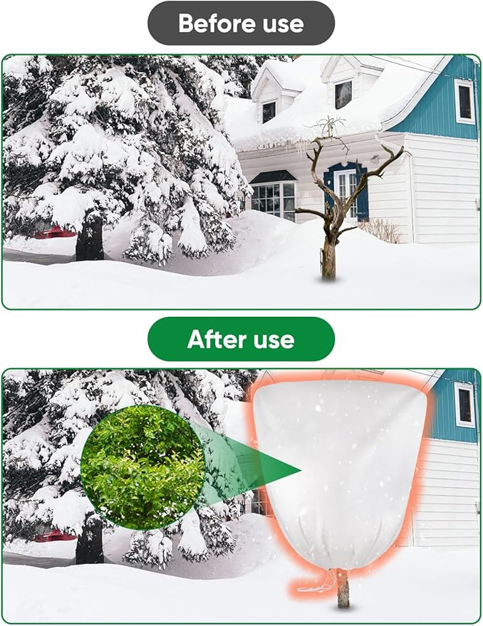 2 Packs Winter Plant Covers Freeze Protection - 90" H X63 W Extra Large Tree Anti-Freeze Covers Frost Cloth Warm Blankets, Plants Shrubs Protector Drawstring Bags Jacket (Thicken 3.2 oz/yd²)
