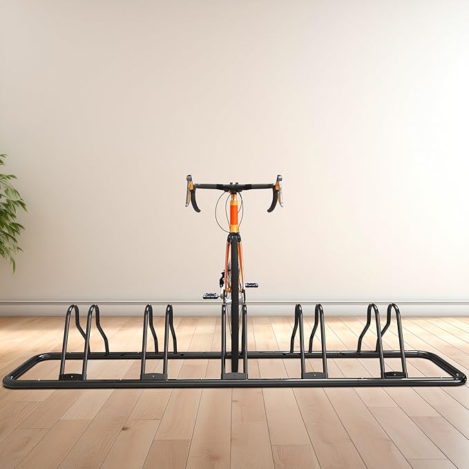 Simple Houseware 5-Bike Floor Storage Rack - Adjustable Bicycle Parking Stand & Garage Organizer for Road and Kids Bikes, Black