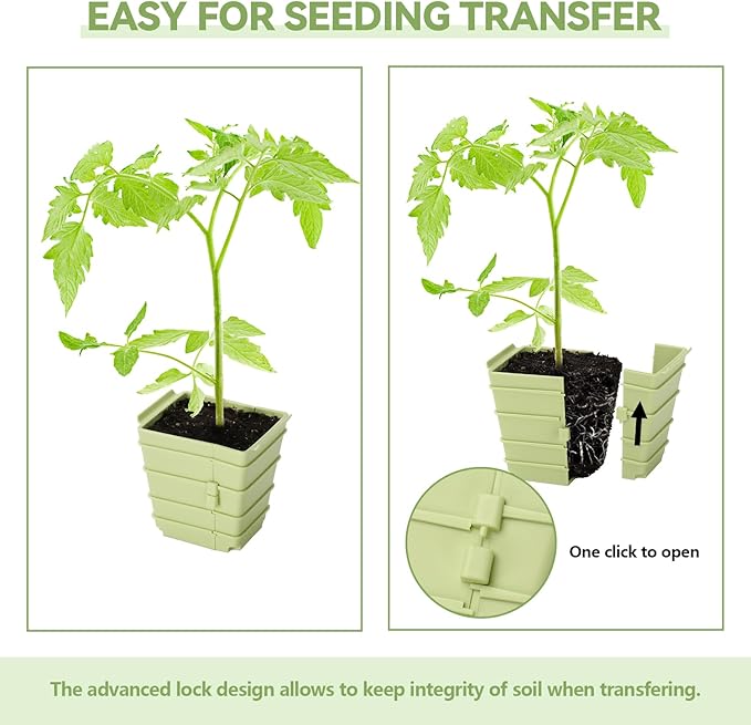Side-Open Seed Starter Tray 4-Pack, 24 Cells Modular Design with Detachable Plant Cells, Extra-Large 2.36"x2.28" Cells, Reusable Seed Germination Kit for Indoor & Outdoor Gardening