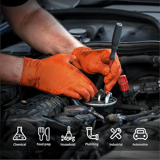 10 Mil Diamond Textured Nitrile Gloves, Heavy Duty Disposable, Extra Thick, Latex & Powder Free, Chemical and Puncture Resistant, Ideal for Auto Repair, Cleaning, Painting, X-Large