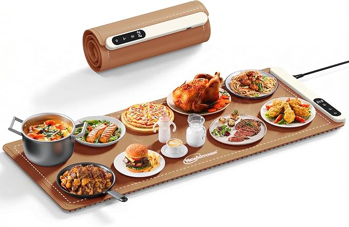 Warming Mat for Food, 36"x16" Food Warming Mat 6 Temperature & Timer Settings Upgrade Graphene Fast Full Surface Heating-Versatile Food Warmer for Gatherings, Parties, Everyday Use-Light Caramel