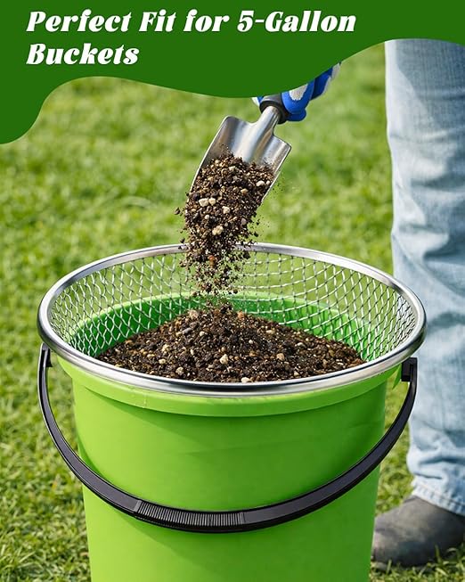 Soil Sifter for Gardening 3Pcs Compost Sifter 3 Mesh Sizes 1/8" 1/4" 3/8"Heavy Duty Dirt Sieve Fits 5 Gallon Buckets Garden Sifter with Handle for Rocks Dirt and Organic Material